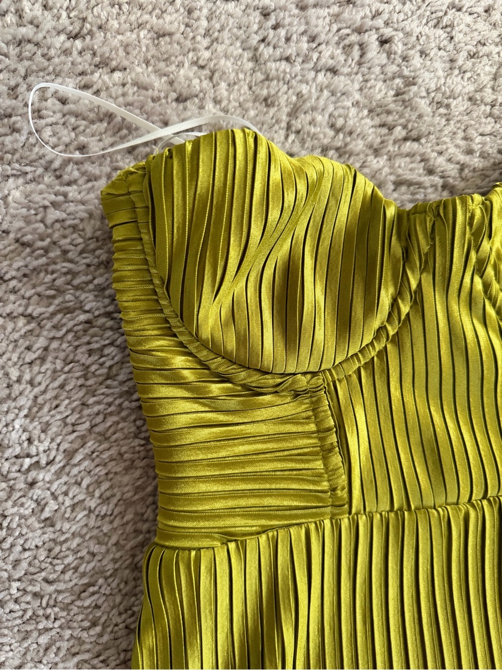 Backless Pleated Satin Dress in Olive Green